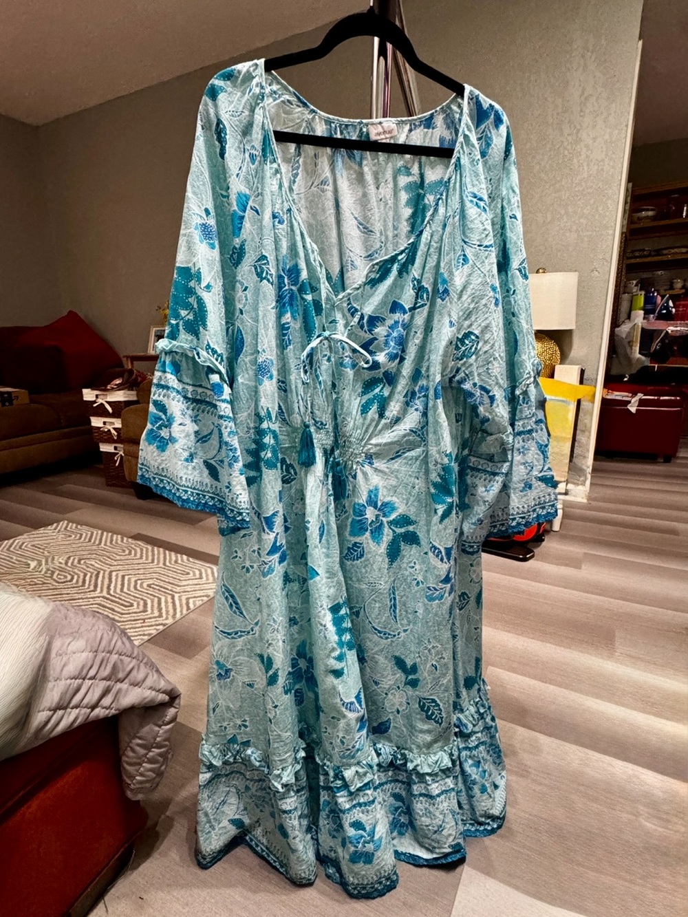 Avenue Teal and Blue Floral Knee Length Dress